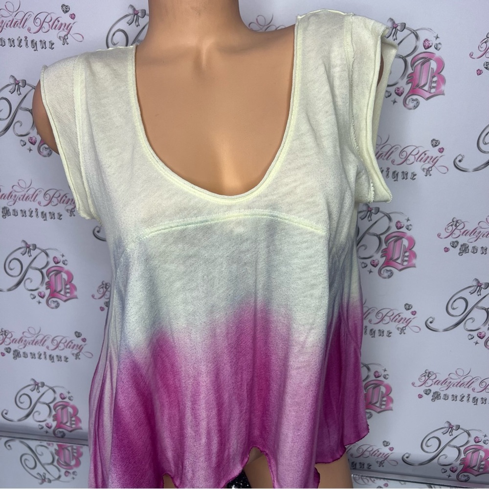 We the free top ombré yellow blue pink oversized comfy bohemian flowy tshirt - Picture 3 of 9